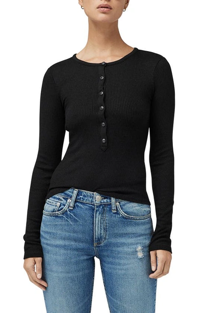 Rag & Bone The Knit-rib Henley Top In Black