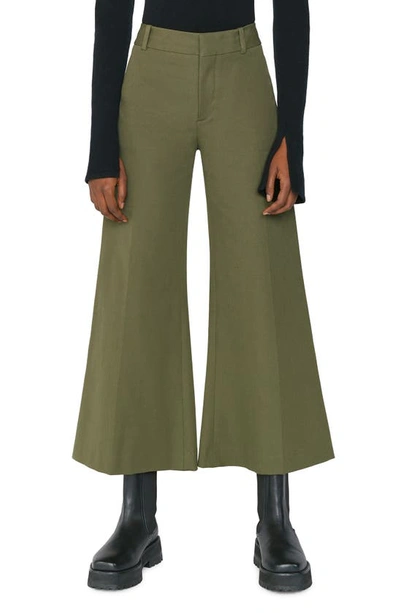 Frame Pleated Cotton-twill Wide-leg Trousers In Green