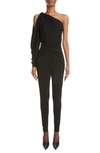 Saint Laurent One-shoulder Twist Jumpsuit In Noir