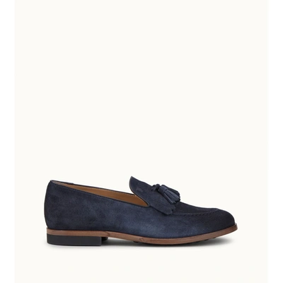 Tod's Loafers In Suede In Blue