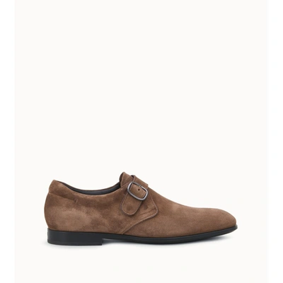 Tod's Monk Strap In Suede In Brown