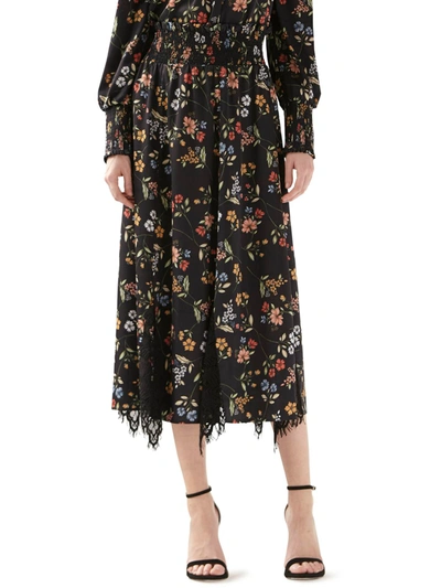 ml Monique Lhuillier Womens Satin Floral Midi Skirt In Multi