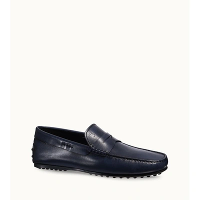Tod's City Gommino Driving Shoes In Leather In Blue
