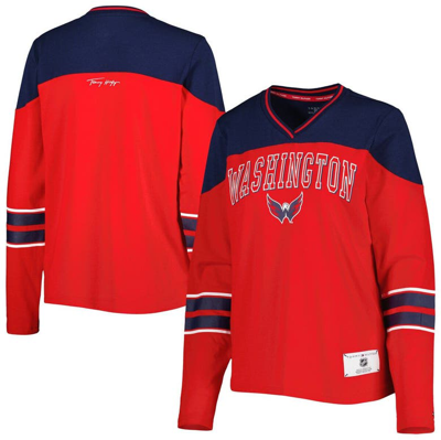 Tommy Hilfiger Red Washington Capitals Abigail V-neck Long Sleeve T-shirt