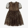 DOLCE & GABBANA GIRLS BROWN LEOPARD PRINT TULLE DRESS