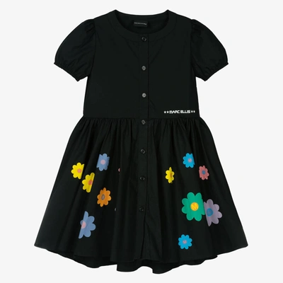 Marc Ellis Kids' Girls Black Cotton Flower Print Dress
