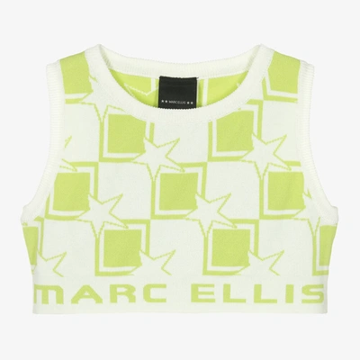 Marc Ellis Kids' Girls White & Green Knitted Crop Top