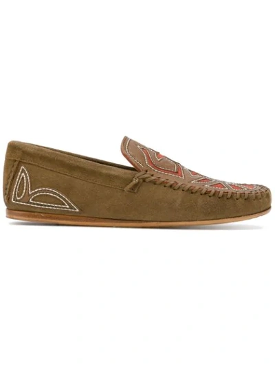 Isabel Marant Finha Embroidered Suede Loafers In Brown