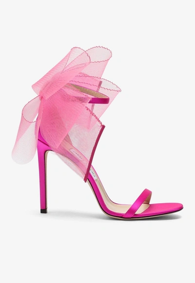 Jimmy Choo Aveline 100 Bow-embellished Eather Heeled Sandals In Pink