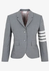 Thom Browne Four-bar Stripe Wool Cropped Single Breasted Blazer In Grey