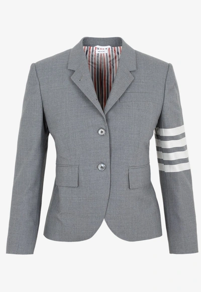 Thom Browne Four-bar Stripe Wool Cropped Single Breasted Blazer In Grey