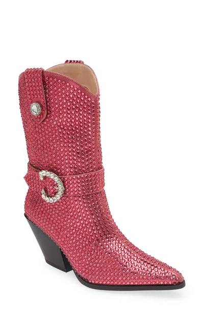 Azalea Wang Federica Crystal Western Boot In Pink