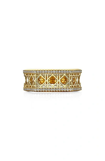 Manluu Cane Diamond Cage Ring In Yellow Gold