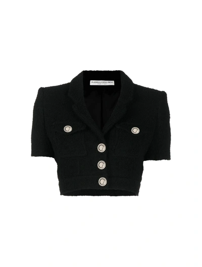 Alessandra Rich Tweed Boucle Cropped Jacket In Nero