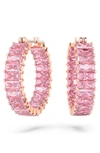 Swarovski 14k Rose Gold-plated Small Pink Baguette Cubic Zirconia Hoop Earrings, 0.87"