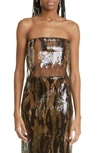 DION LEE HELIX CAMO SEQUIN TULLE STRAPLESS CROP TOP