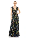MAC DUGGAL PLEATED FLORAL CAP SLEEVE A LINE GOWN
