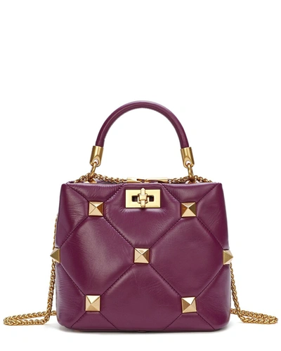 Tiffany & Fred Quilted & Studded Leather Top Handle Shoulder Bag In Purple