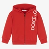 DOLCE & GABBANA BOYS RED & WHITE LOGO ZIP-UP HOODIE