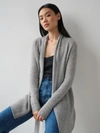 WHITE + WARREN ESSENTIAL CASHMERE TRAPEZE CARDIGAN SWEATER IN GREY HEATHER