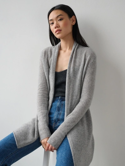 White + Warren Essential Cashmere Trapeze Cardigan Sweater In Grey Heather