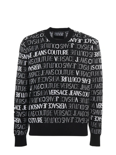 Versace Jeans Elegant Monochrome Logo Men's Sweater In Black/white