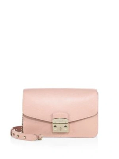 Furla Metropolis Small Leather Shoulder Bag In Moonstone Pink/gold