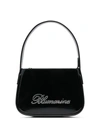 Blumarine Black Patent Finish Mini Bag With Rhinestone-embellished Logo In Calf Leather Woman In Black
