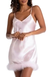 IN BLOOM BY JONQUIL HOPE FAUX FEATHER TRIM SATIN CHEMISE