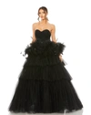 Mac Duggal Strapless Tulle Gown With Feather Detail In Black
