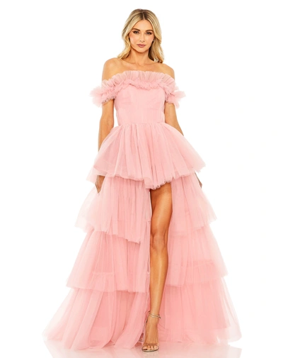 Mac Duggal Strapless High Low Tulle Gown In Pink