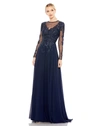Mac Duggal Hand-embellished Lace Gown With Jeweled Embroidery In Midnight