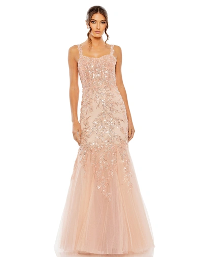 Mac Duggal Corset Detailed Embellished Gown In Pink