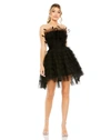 Mac Duggal Feathered Strapless Tulle Fit And Flare Dress In Black