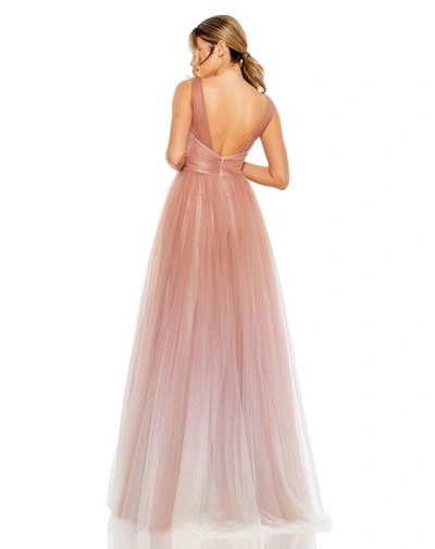Mac Duggal Gilter Ombre V Neck Sleeveless Gown In Vintage Rose