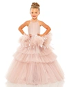 MAC DUGGAL GIRLS HIGH NECK TULLE DRESS WITH FEATHER DETAIL