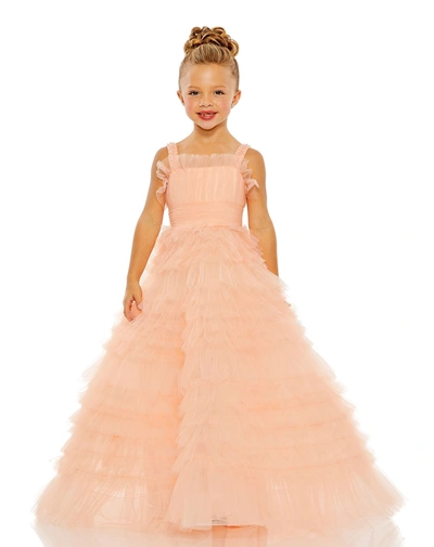 Mac Duggal Tulle Ruffle Dress In Peach