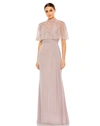 Mac Duggal Sleeveless Gown With Embellished Cape In Rose