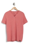 Lucky Brand Button Notch Neck T-shirt In Mineral Red