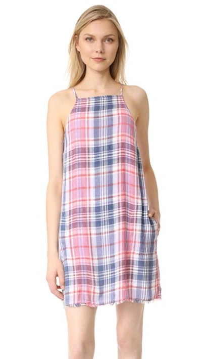 Bella Dahl Lace-up Back Plaid Dress In Rose Water