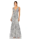 Mac Duggal Sleeveless High Neck Embroidered Gown In Charcoal