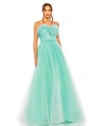 Mac Duggal Strapless Glitter Tulle Gown In Green