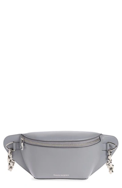 Alexander Mcqueen Logo-embossed Leather Belt Bag In Grey