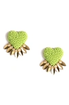 Deepa Gurnani Danika Beaded Fringe Heart Stud Earrings In Lime