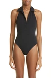 Lisa Marie Fernandez Polo One-piece Swimsuit In Black Seersucker