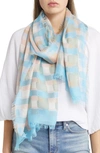 Nordstrom Eyelash Trim Print Cashmere & Silk Wrap In Blue Painterly Plaid