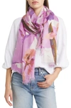 Nordstrom Eyelash Trim Print Cashmere & Silk Wrap In Purple Majestic Garden
