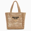 PRADA NATURAL LOGOED CROCHET TOTE BAG