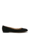 CHLOÉ CHLOE SUEDE LAUREN FLATS IN BLACK,CH24160 E01