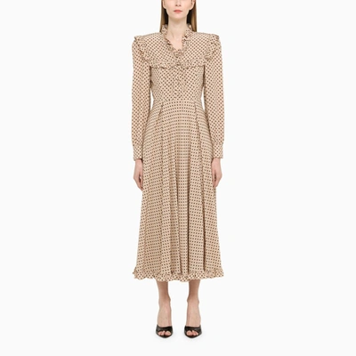 Alessandra Rich Ruffled Polka-dot Silk Dress In Beige